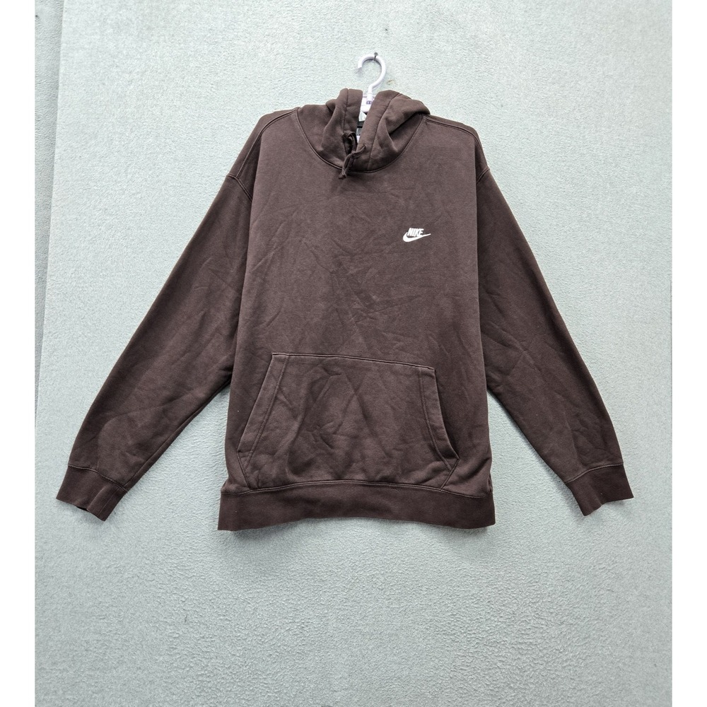 Nike Men Hoodie 2XL Brown Fleece Activewear Swoosh Logo Drawstring Pullover